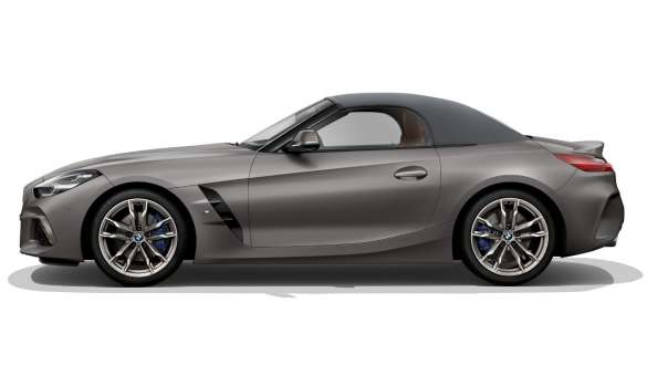 BMW Z4 M40i Роудстър G29 със затворен текстилен покрив М Аеродинамичен пакет BMW Z4 M40i Роудстър G29 2019 BMW Individual Frozen Grey metallic изглед отстрани