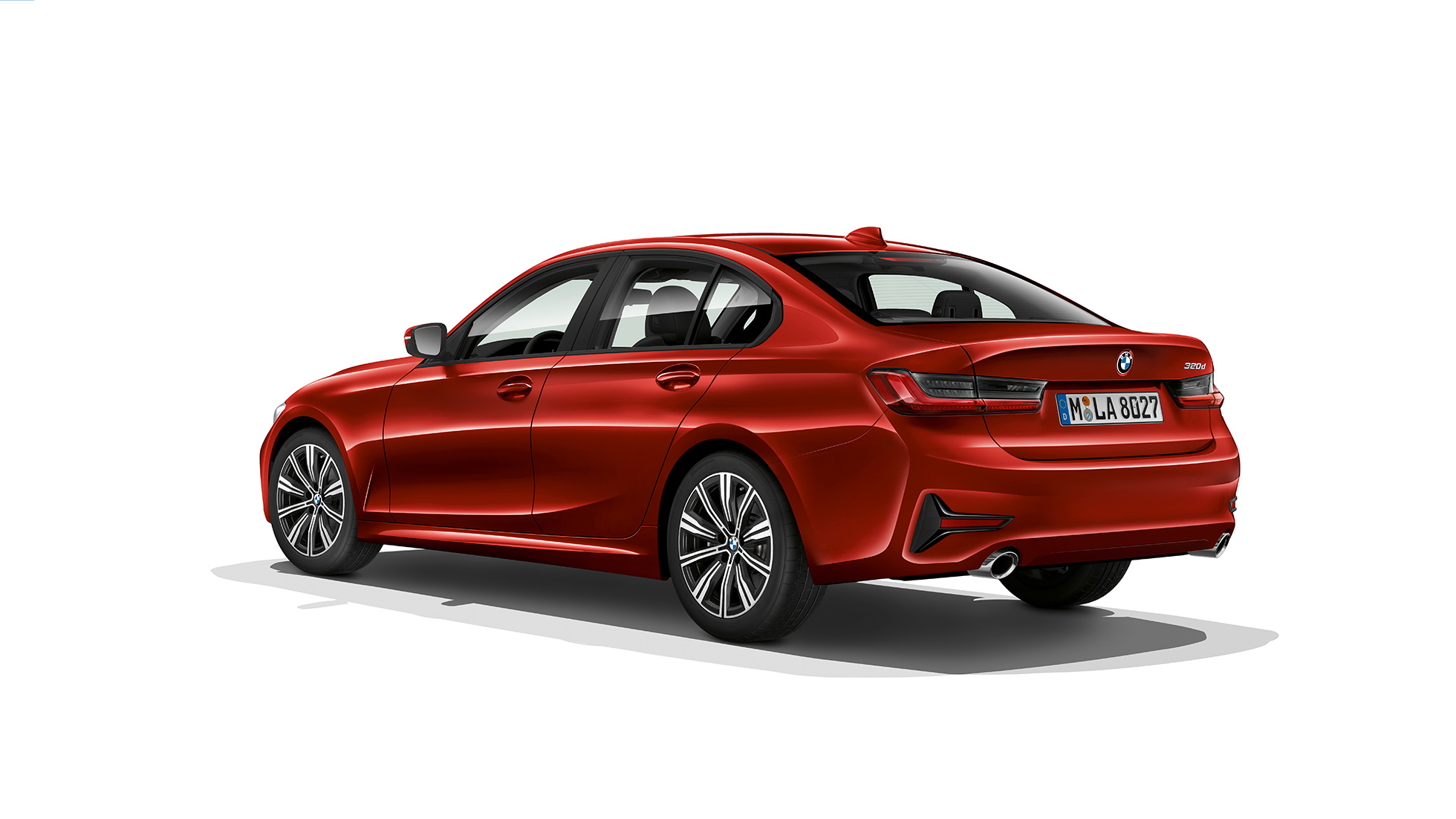 BMW Серия 3 Седан, Модел Advantage, отзад. Три четвърти снимка отзад на BMW Серия 3 Седан с оборудване Модел Advantage.