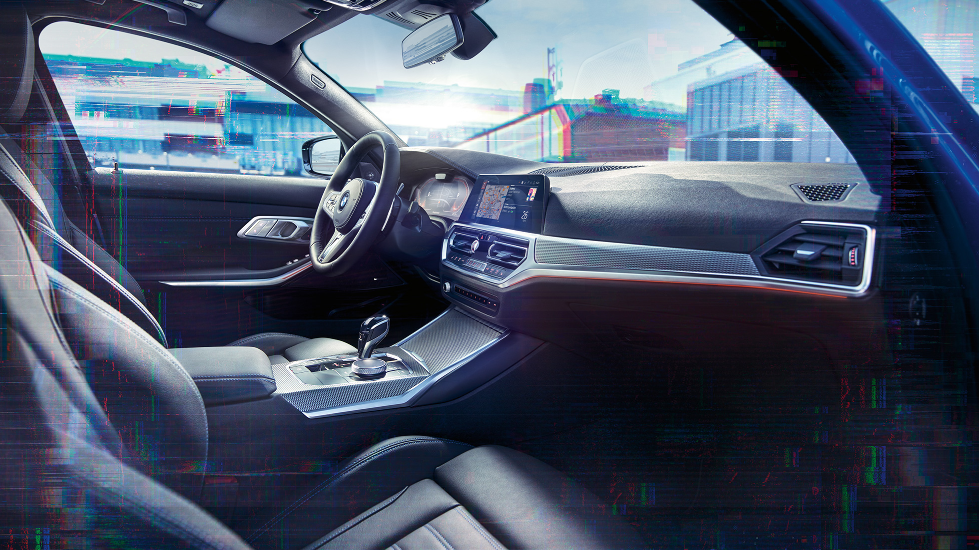 BMW Серия 3 Седан, BMW Live Cockpit Professional. Снимка отблизо на BMW Серия 3 Седан с BMW Live Cockpit Professional.