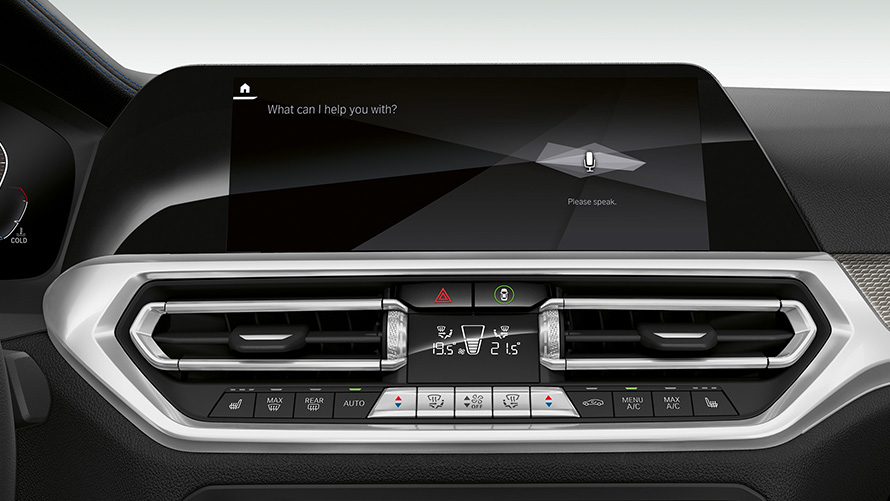 BMW Серия 3 Седан (G20), BMW Intelligent Personal Assistant. Снимка отблизо на дисплеите в кокпита на BMW Серия 3 Седан (G20) с BMW Intelligent Personal Assistant.