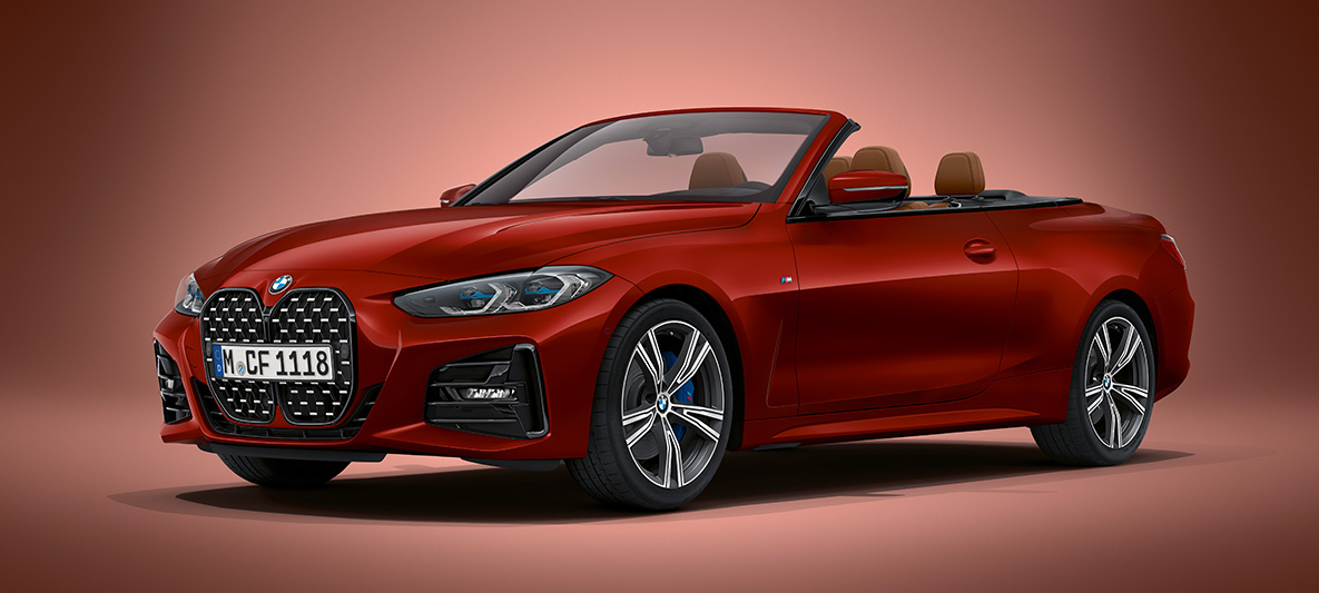 BMW Individual Aventurine Red metallic BMW Серия 4 Кабриолет G23 2020 BMW Серия 4 Кабриолет G23 2020 BMW Individual Aventurine Red metallic три четвърти изглед отпред в покой