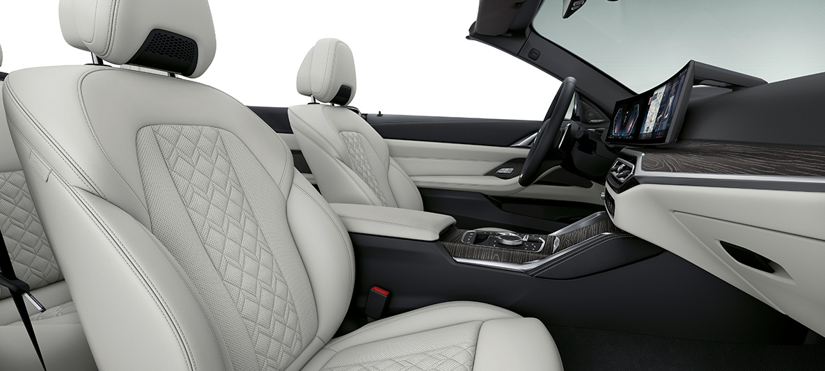 Пълно кожено оборудване BMW Individual 'Merino’ Ivory White BMW Серия 4 Кабриолет Individual G23 2020 интериор кокпит Пълно кожено оборудване BMW Individual 'Merino’ Ivory White BMW Серия 4 Кабриолет Individual G23 2020 интериор