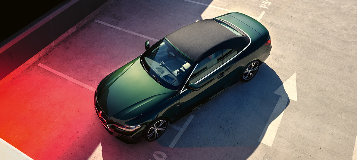 Мек покрив текстилен гюрук BMW Серия 4 Кабриолет G23 2020 Мек покрив текстилен гюрук BMW Серия 4 Кабриолет G23 2020 Sanremo Green metallic перспектива птичи поглед
