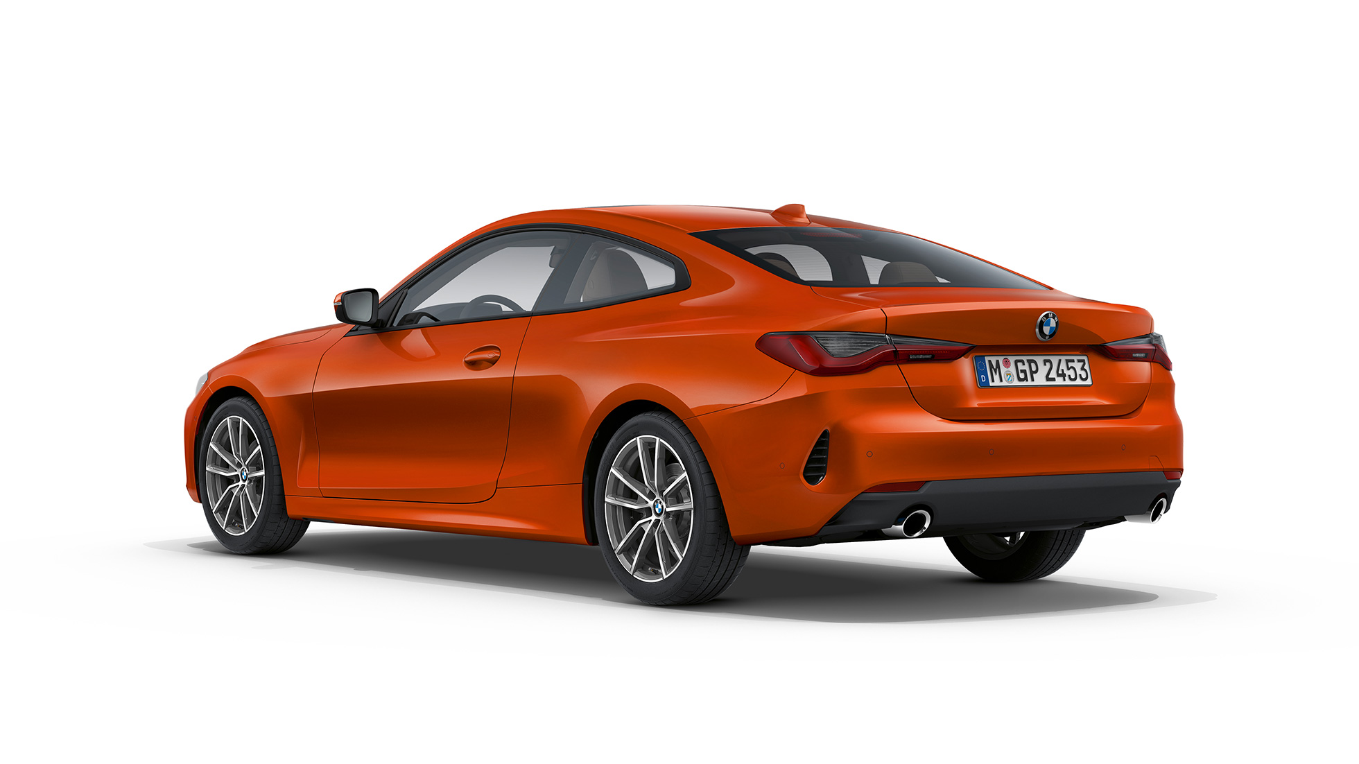 Три четвърти изглед отзад BMW Серия 4 Купе базово оборудване G22 2020 BMW Серия 4 Купе G22 2020 базово оборудване Sunset Orange metallic три четвърти изглед отзад