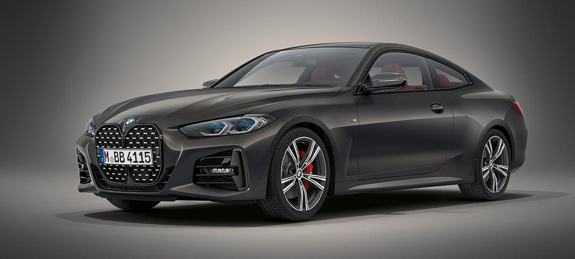 BMW Individual Dravit Grey metallic BMW Серия 4 Купе G22 2020 BMW Серия 4 Купе Individual Dravit Grey metallic G22 2020 три четвърти изглед отпред