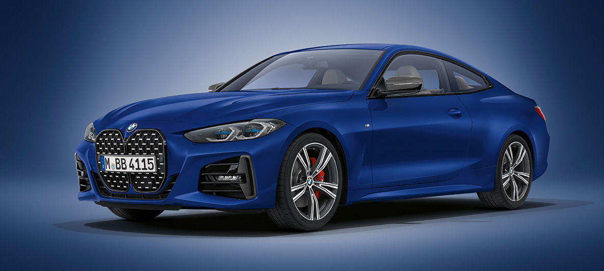 BMW Individual Frozen Portimao Blue metallic BMW Серия 4 Купе G22 2020 BMW Серия 4 Купе Individual Frozen Portimao Blue metallic G22 2020 три четвърти изглед отпред в покой