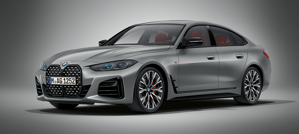 BMW Серия 4 Гран Купе G26 2021 BMW Individual Frozen Pure Grey metallic BMW Серия 4 Гран Купе G26 2021 BMW Individual Frozen Pure Grey metallic три четвърти изглед отпред