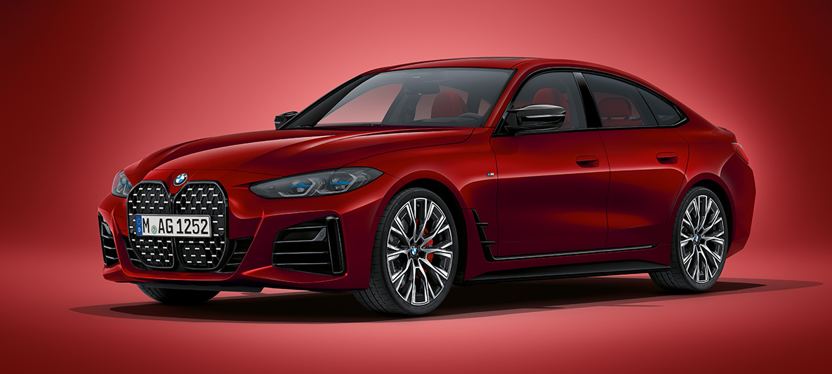 BMW Серия 4 Гран Купе G26 2021 BMW Individual Aventurine Red metallic BMW Серия 4 Гран Купе G26 2021 BMW Individual Aventurine Red metallic три четвърти изглед отпред в покой
