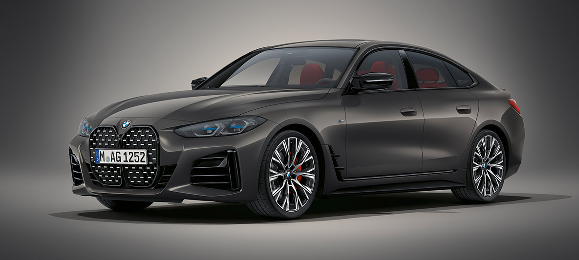 BMW Серия 4 Гран Купе G26 2021 BMW Individual Dravite Grey metallic BMW Серия 4 Гран Купе G26 2021 BMW Individual Dravite Grey metallic три четвърти изглед отпред в покой