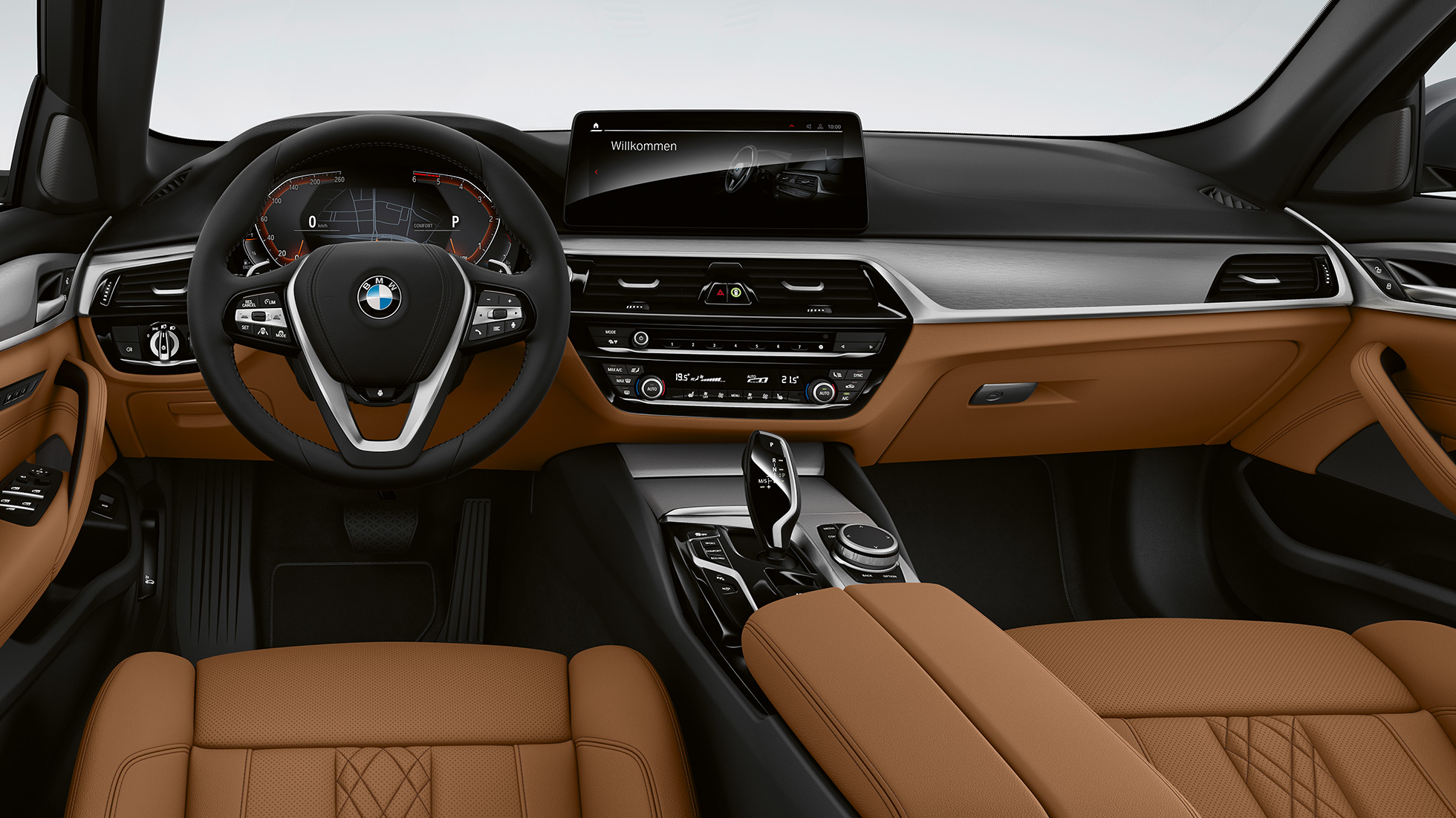 BMW Серия 5 Седан G30 базов модел Кокпит BMW Серия 5 Седан 540i G30 2020 базово оборудване Sensatec Cognac интериор