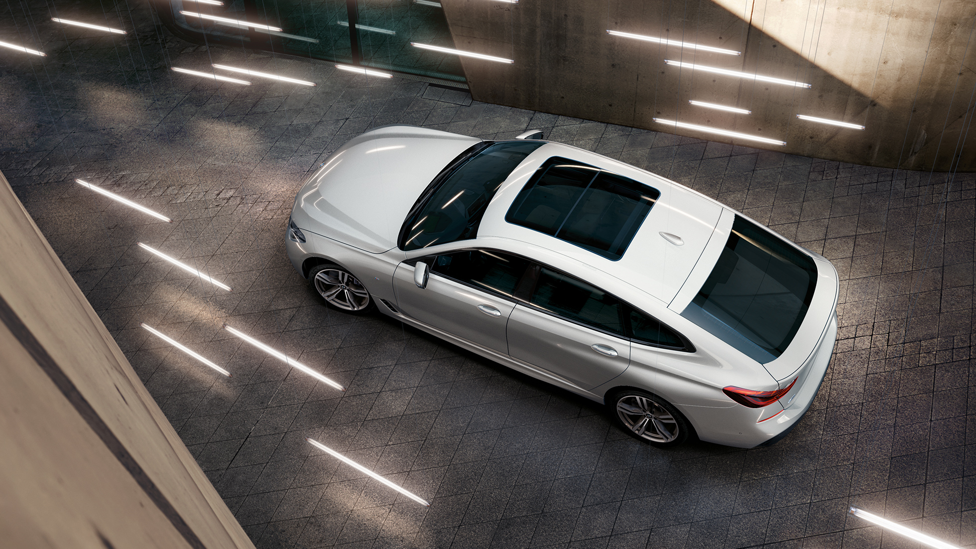 BMW Серия 6 Гран Туризмо G32 от перспектива птичи поглед BMW Серия 6 Гран Туризмо G32 2017 Mineral White metallic от перспектива птичи поглед