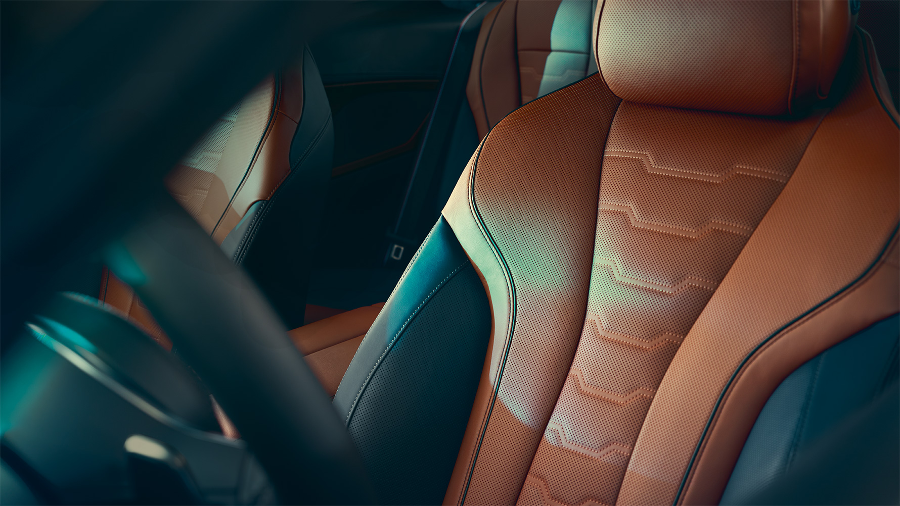 BMW Серия 8 Купе, мултифункционални седалки Снимка отблизо на мултифункционалните седалки с кожена тапицерия Merino на BMW Серия 8 Купе.