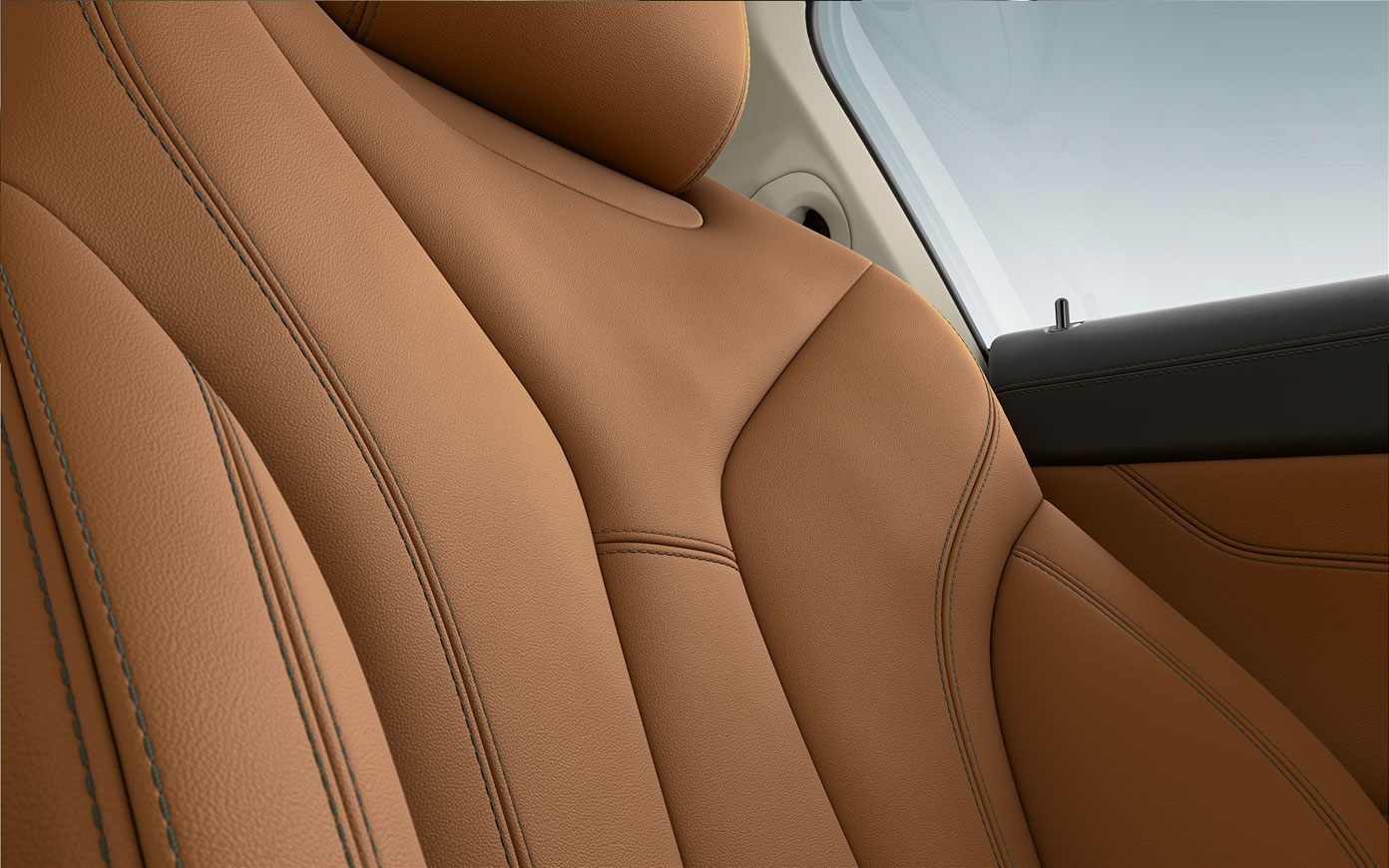 BMW Серия 8 Купе, тапицерия. Снимка отблизо на тапицерията и декоративните шевове на BMW Серия 8 Купе.