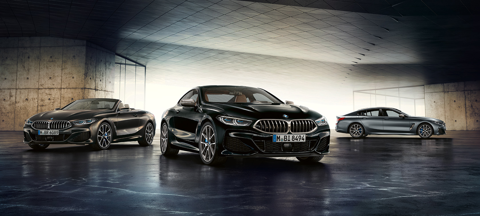 BMW Серия 8 Купе (G15) три четвърти изглед отпред BMW Серия 8 Купе Кабриолет (G14) три четвърти изглед отпред BMW Серия 8 Гран Купе(G16) 7/8 изглед отстрани, всички в покой BMW Серия 8 Купе (G15) три четвърти изглед отпред BMW Серия 8 Купе Кабриолет (G14) три четвърти изглед отпред BMW Серия 8 Гран Купе(G16) 7/8 изглед отстрани, всички в покой