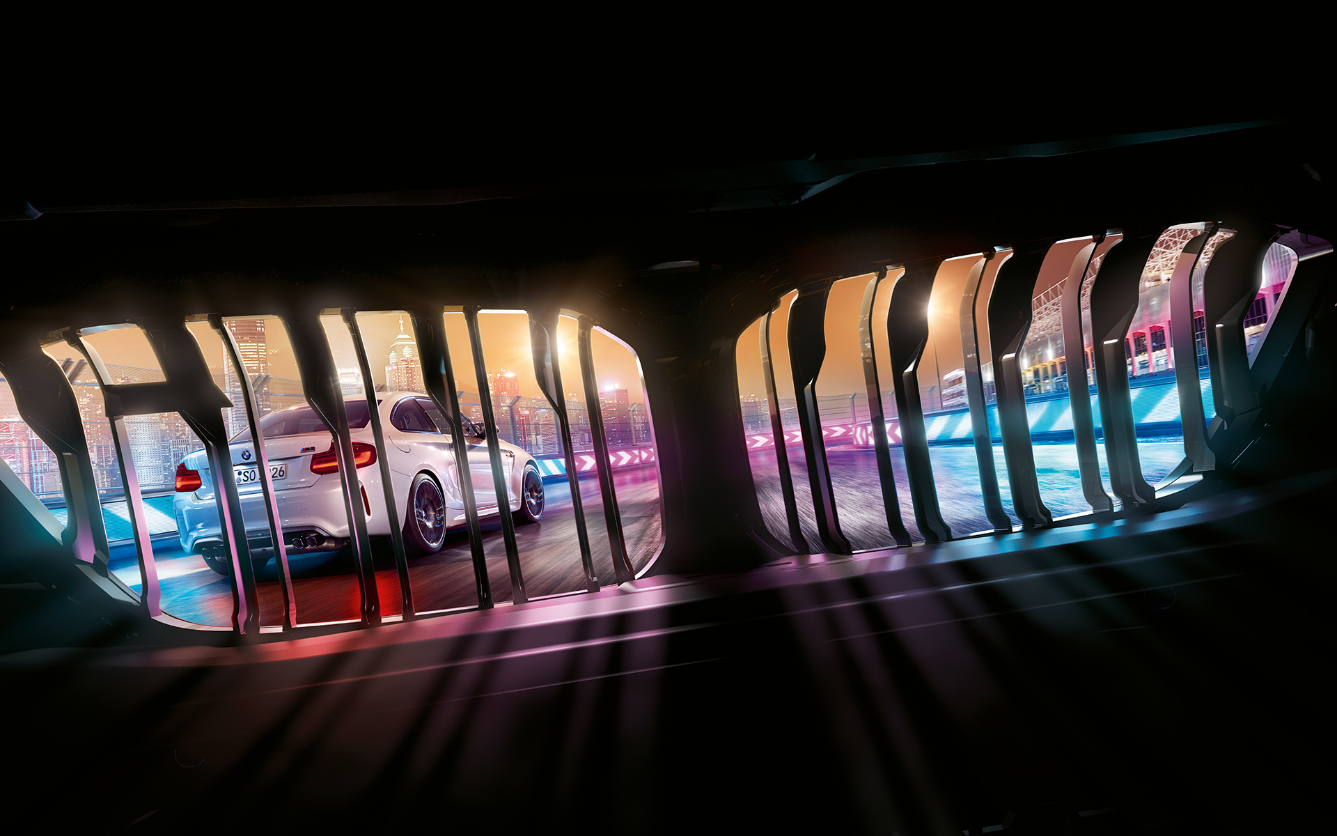 BMW M2 Competition бъбрековидна решетка Поглед през BMW бъбрековидната решетка на BMW M2 Compeititon на състезателна писта
