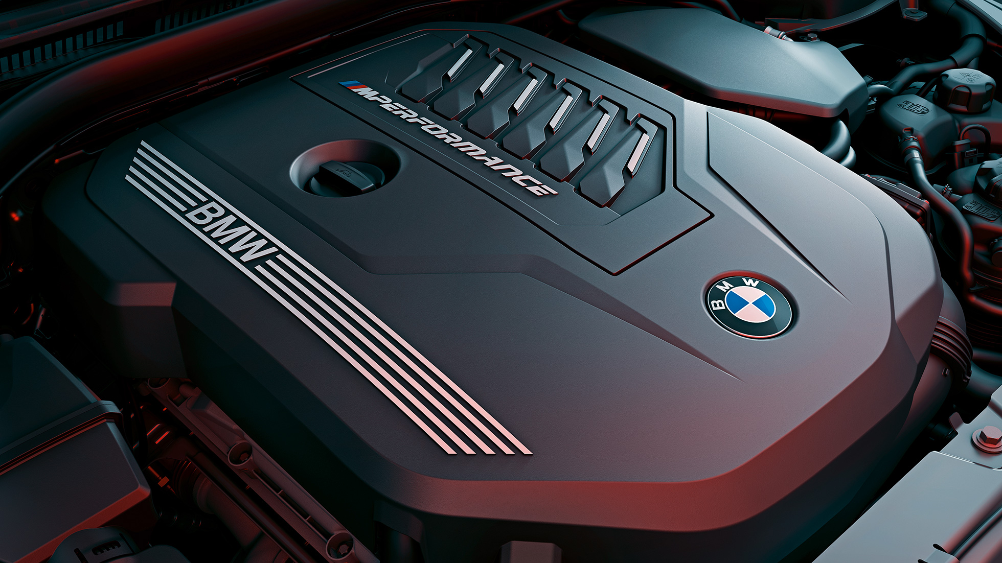 BMW TwinPower Turbo бензинов двигател BMW M440i xDrive Купе G22 2020 BMW TwinPower Turbo редовият 6-цилиндров бензинов двигател BMW M440i xDrive Купе G22 2020 снимка отблизо