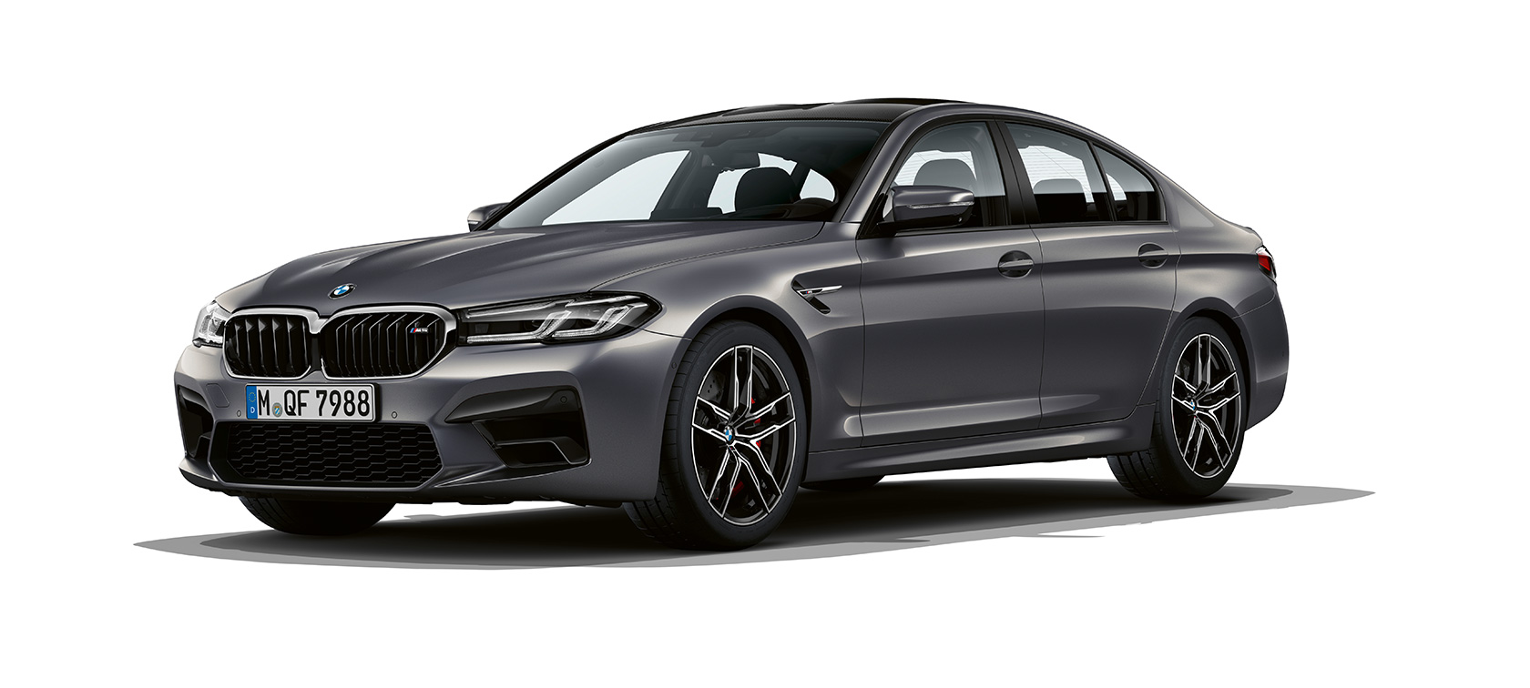 BMW M5 F90 2020 три четвърти изглед отпред BMW M5 F90 LCI фейслифт 2020 Brands Hatch Grey metallic три четвърти изглед отпред