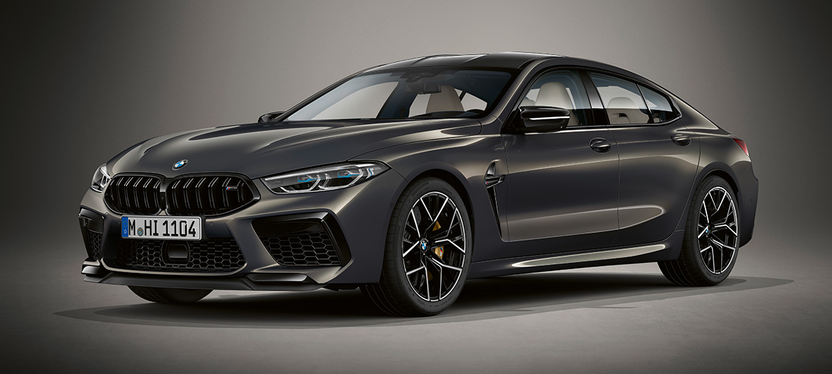 BMW M8 Competition Гран Купе BMW Individual Dravite Grey metallic BMW M8 Competition Гран Купе три четвърти изглед отпред F93 2020 BMW Individual Dravite Grey metallic, три четвърти изглед отпред
