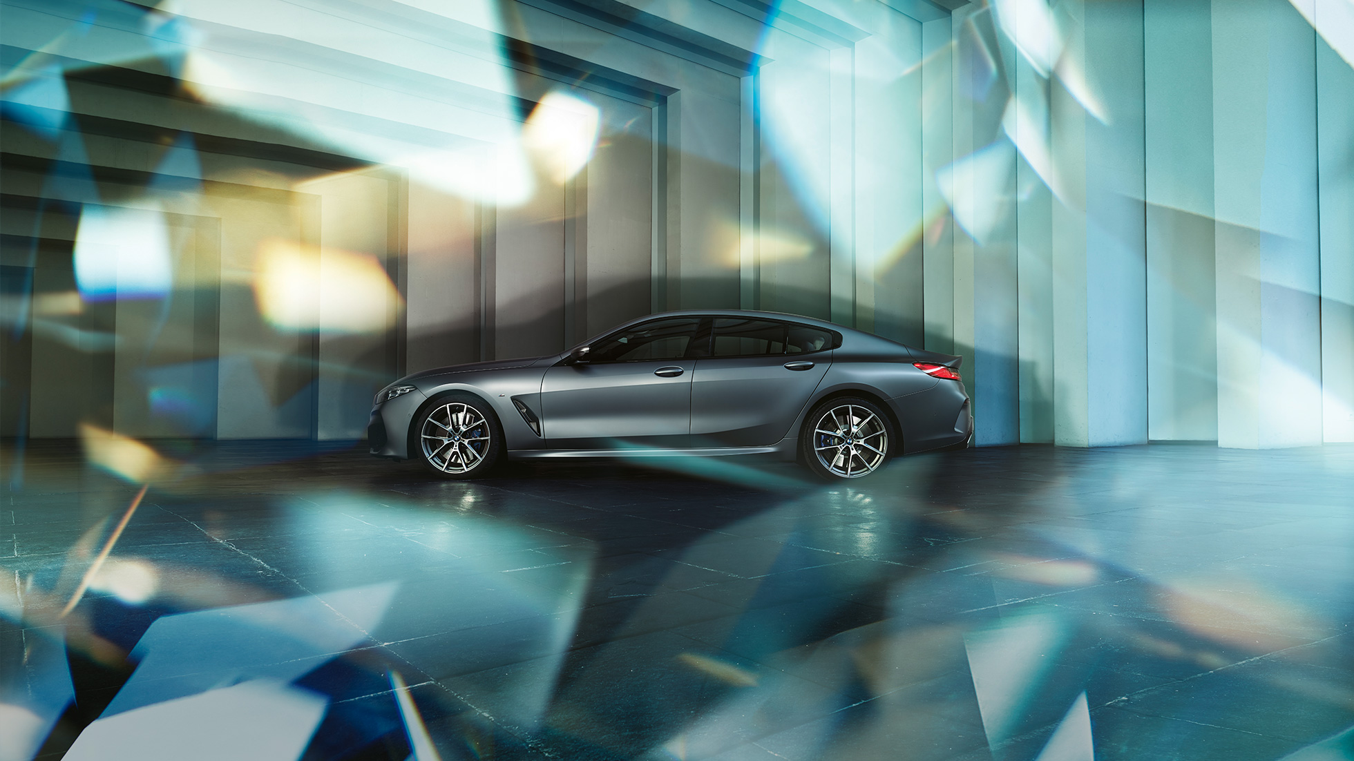Силует на купе BMW M850i xDrive Гран Купе Силует на купе BMW M850i xDrive Гран Купе G16 2019 BMW Individual Frozen Bluestone metallic, изглед отстрани