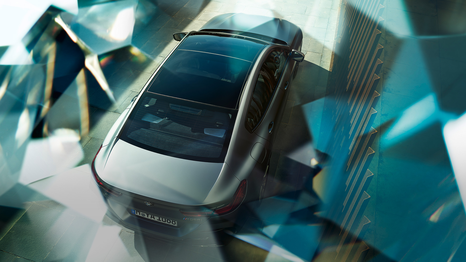 Панорамен стъклен покрив BMW M850i xDrive Гран Купе Панорамен стъклен покрив BMW M850i xDrive Гран Купе G16 2019 BMW Individual Frozen Bluestone metallic, перспектива птичи поглед