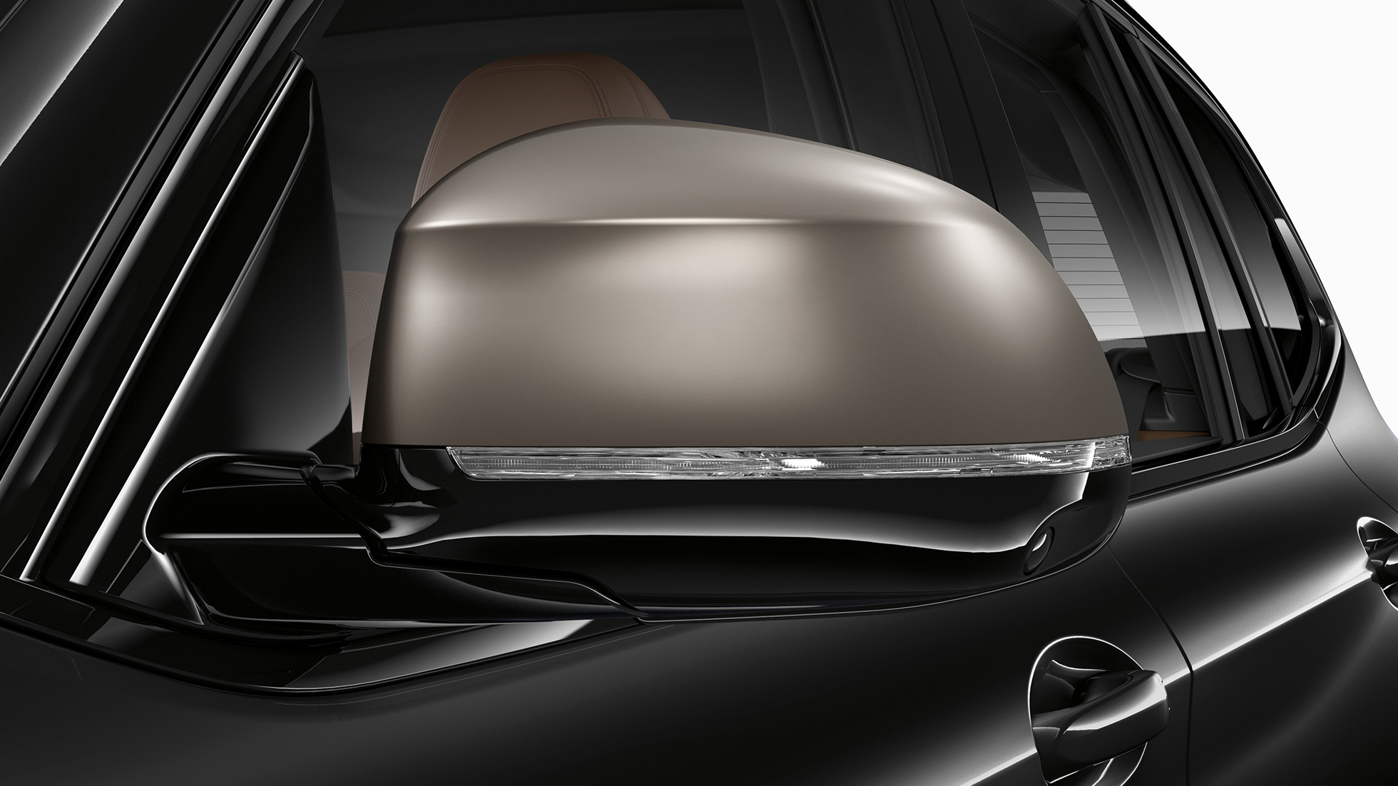 BMW X3 M40i и BMW X3 M40d, корпуси на външните огледала. BMW X3 M40i и BMW X3 M40d в цвят Black Sapphire metallic, екстериор, галванизирани корпуси на външните огледала в Cerium Grey.