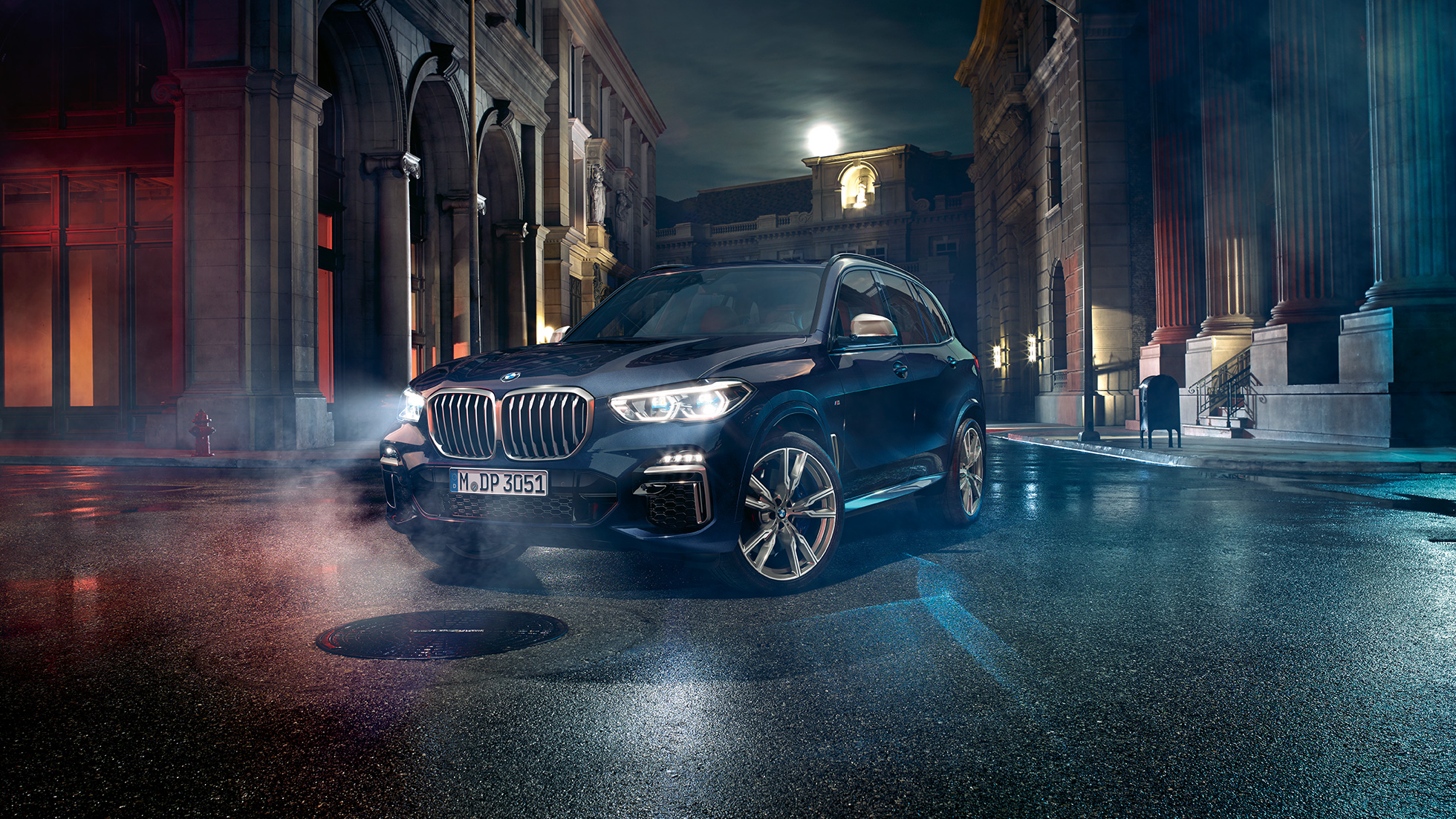 Фарове BMW X5 M50i и M50d Фарове с Х Лазерни светлини BMW X5 M50i и M50d G05 Carbon black metallic, три четвърти изглед отпред