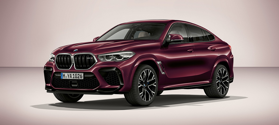 BMW X6 M в цвят BMW Individual Ametrin metallic BMW X6 M F96 SUV 2020 BMW Individual Ametrin metallic, три четвърти изглед отпред