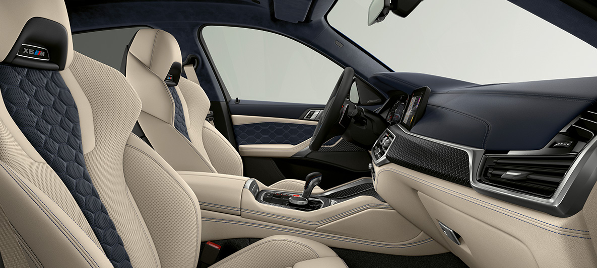 BMW X6 M Individual F96 SUV 2020 интериор BMW X6 M Individual F96 SUV 2020 interior M Мултифункционални седалки с лого на X6 M