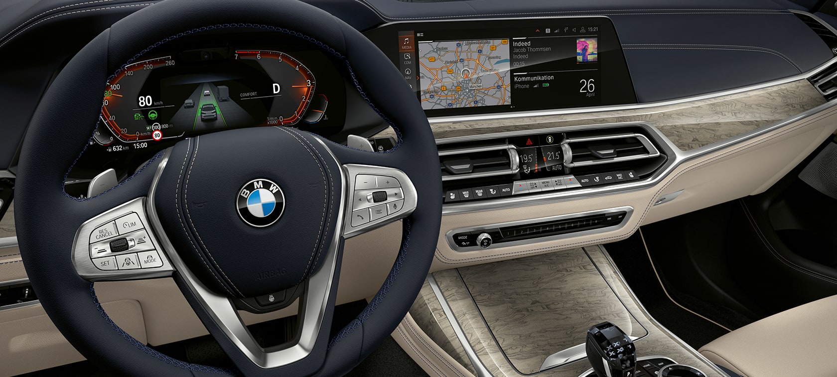 BMW X7 M Автомобил, иновации BMW X7 M Автомобил, кокпит с фокус върху арматурното табло и панела на водача, G07