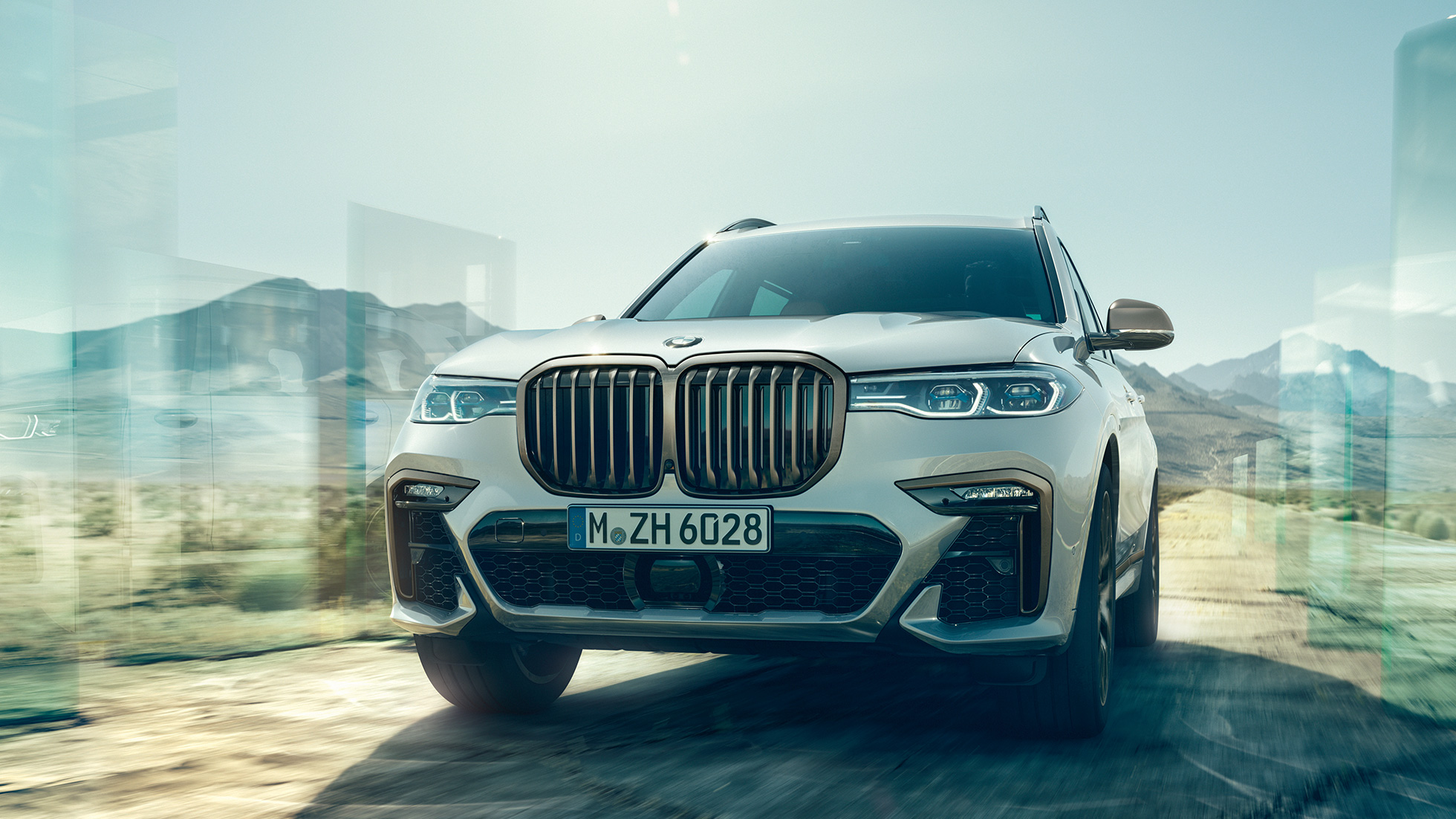 BMW X7 M50d, изглед отпред BMW X7 M50d в цвят Mineral White, изглед отпред, G07, 2019