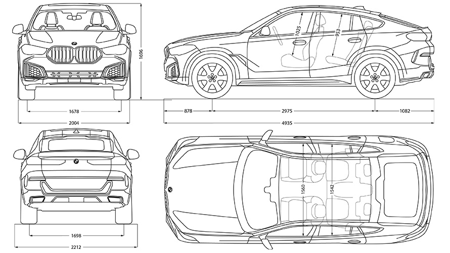 Скица размери на BMW X6 Скица размери на BMW X6
