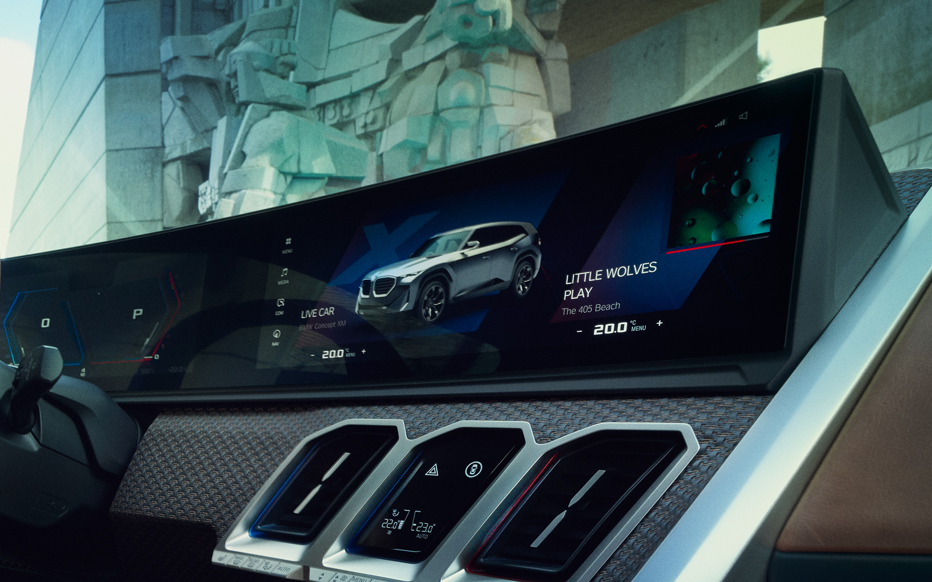 BMW Concept XM (G09) кокпит изглед на интериора снимка отблизо на BMW Curved Display BMW Concept XM (G09) кокпит изглед на интериора снимка отблизо на BMW Curved Display