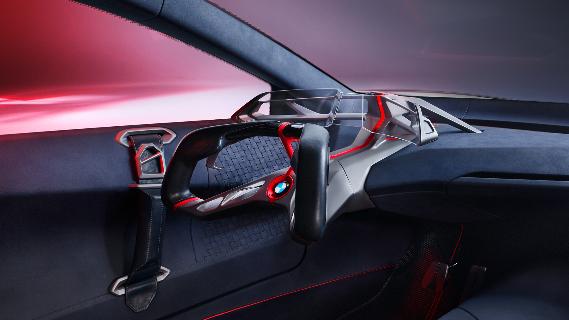 BMW Vision M NEXT, интериор BMW Vision M NEXT, интериор, кокпит с волан, Boost Pod, Curved Glass Display, Full AR Head-Up дисплей