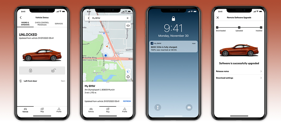 My BMW App проверка на статуса на автомобила екран на смартфон My BMW App проверка на статуса на автомобила екран на смартфон