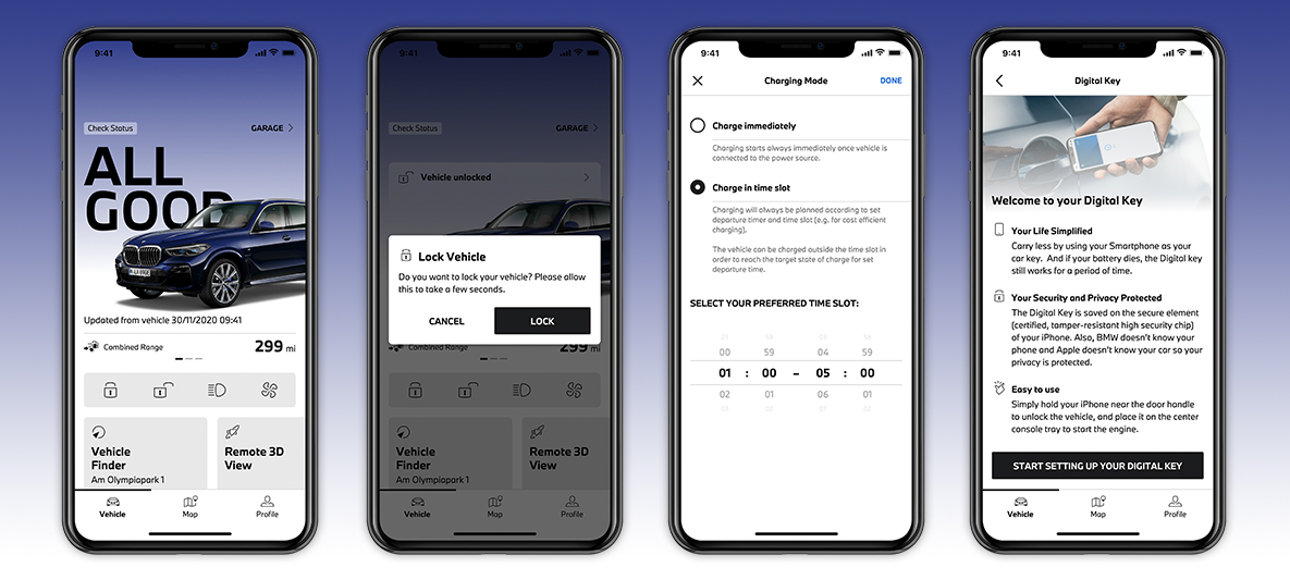 My BMW App безконтактен достъп до автомобила екран на смартфон My BMW App безконтактен достъп до автомобила екран на смартфон